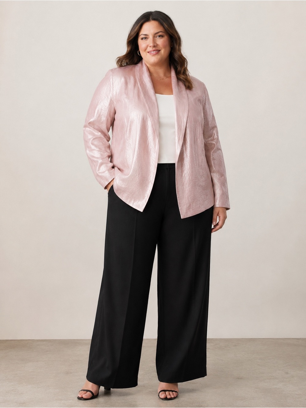 Eileen Fisher pastel pink open front blazer jacket silk lined size 2X